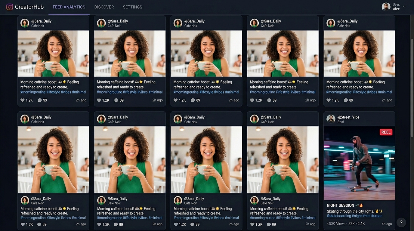 Instagram prikaz, Reels koji se ponavlja Instagram prikaz 9 identičnih Reels prikaza i samo jednog jedinstvenog.